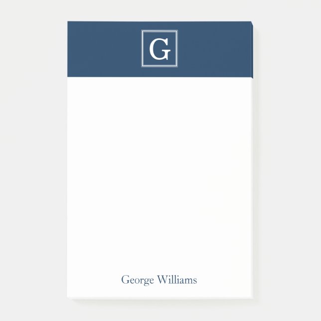 Elegant Blue Square Monogram Post-it Notes (Front)