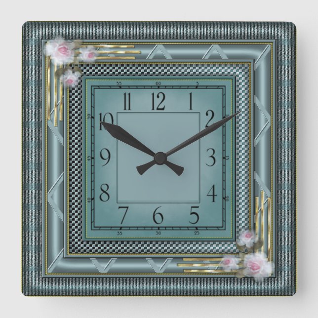 Elegant blue square wall clock (Front)