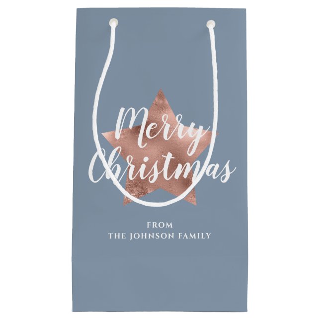 Elegant Blue Star Merry Christmas Small Gift Bag (Front)