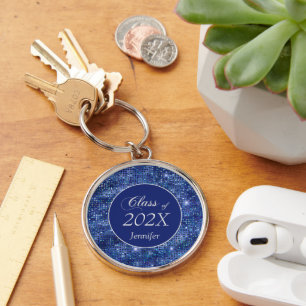 Elegant Blue Star Shimmer Class Graduation Key Ring