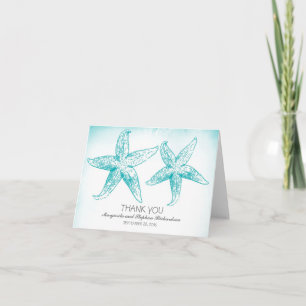 Elegant blue starfish couple wedding thank you card