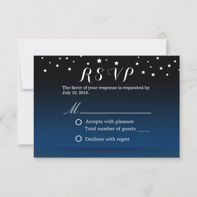 Elegant Blue Starry Night Wedding RSVP Card (Front)