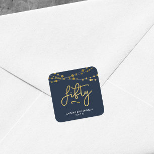Elegant Blue Strings of Lights 50th Birthday Party Square Sticker