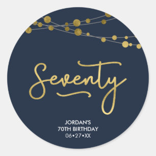 Elegant Blue Strings of Lights 70th Birthday Classic Round Sticker