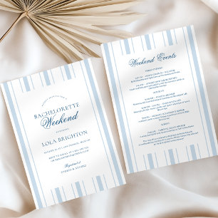 Elegant Blue Stripe Bachelorette Weekend Itinerary Invitation