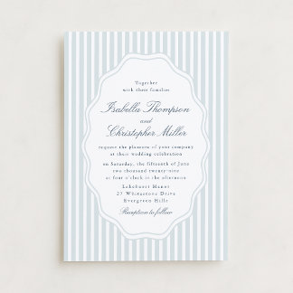 Elegant Blue Stripe Classic Wedding Invitation
