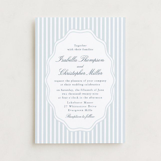 Elegant Blue Stripe Classic Wedding Invitation (Creator Uploaded)