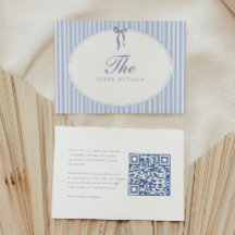 Elegant Blue Stripe Script Wedding Details QR Code