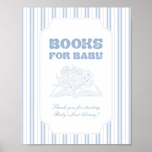Elegant Blue Striped Books For Baby Shower Sign