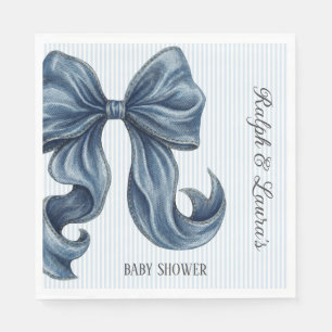 Elegant Blue Striped Bow Baby Shower Napkin