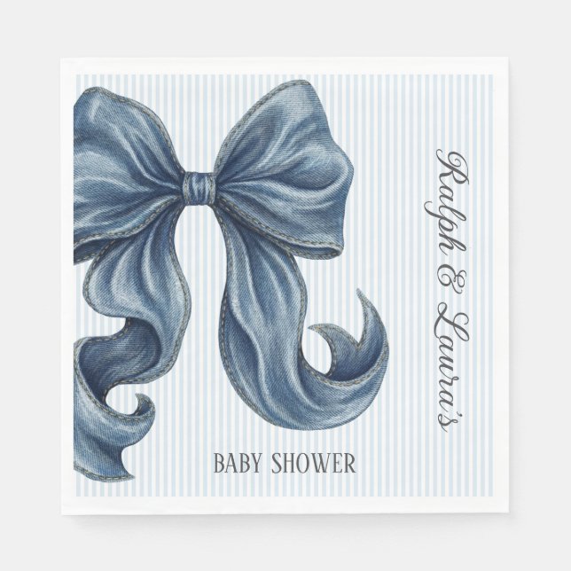 Elegant Blue Striped Bow Baby Shower Napkin (Front)