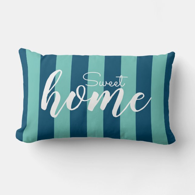 Elegant Blue Striped Pattern Test Sweet Home Lumbar Cushion (Front)