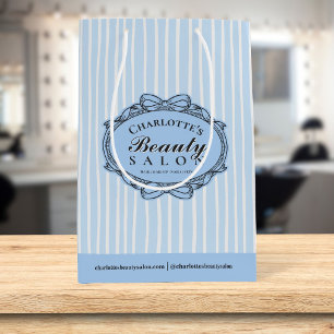Elegant Blue Striped Vintage Frame Beauty Salon Medium Gift Bag