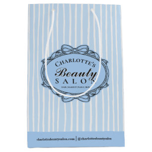 Elegant Blue Striped Vintage Frame Beauty Salon Medium Gift Bag