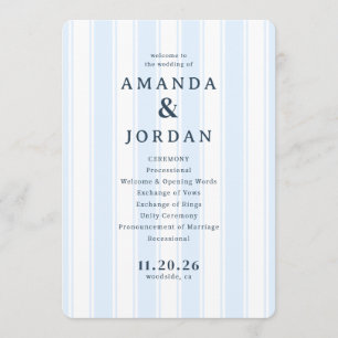 Elegant Blue Striped Wedding Ceremony Program