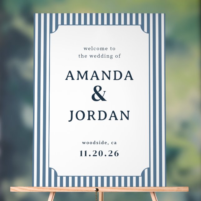 Elegant Blue Striped Wedding Sign (Neutral)