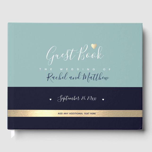 elegant blue striped wedding sign-book guest book (Front)