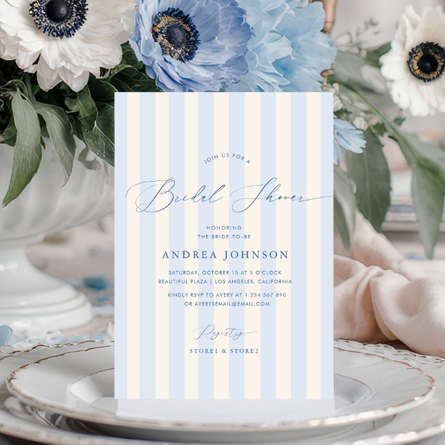 Elegant blue stripes bridal shower invitation (Creator Uploaded)