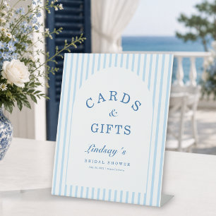 Elegant Blue Stripes Coastal Cards & Gifts Pedestal Sign