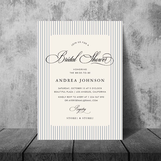 Elegant Blue Stripes Country Club Bridal Shower Invitation (Creator Uploaded)