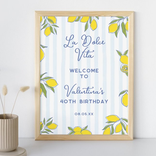 Elegant Blue Stripes & Hand Drawn Lemons Welcome Poster (Creator Uploaded)