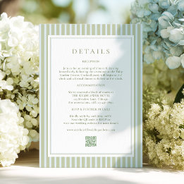 Elegant Blue Stripes Sage Wedding Details Card