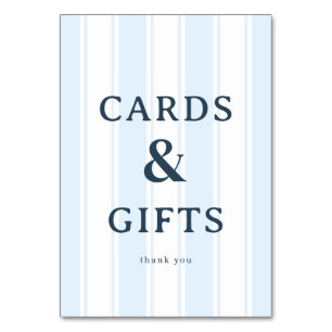 Elegant Blue Stripes & Serif Table Number