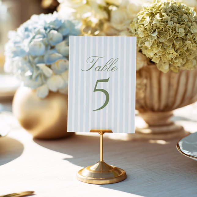 Elegant Blue Stripes Wedding Table Number (Creator Uploaded)