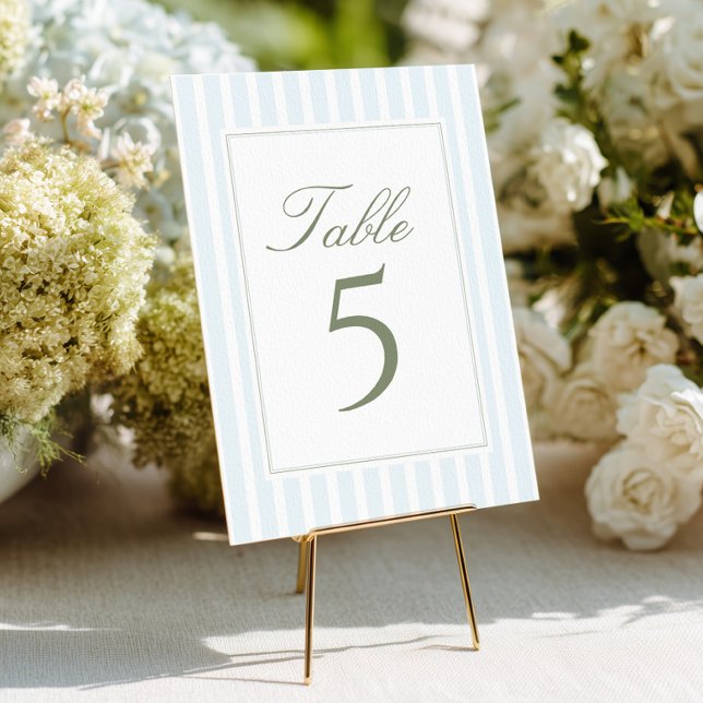 Elegant Blue Stripes Wedding Table Number (Creator Uploaded)