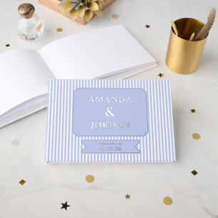 Elegant Blue Stripes With Gold Confetti Guest Book
