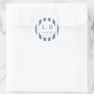 Elegant Blue Stripes with Initials Classic Round Sticker