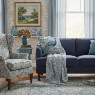 Elegant blue stylish retro pattern for her cushion
