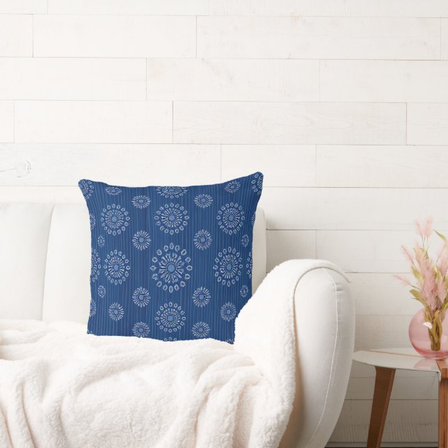 Elegant Blue Sunmica Texture with Floral Pattern Cushion (Couch)
