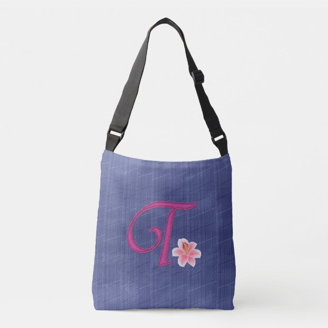 Elegant Blue T Crossbody Bag (Front)