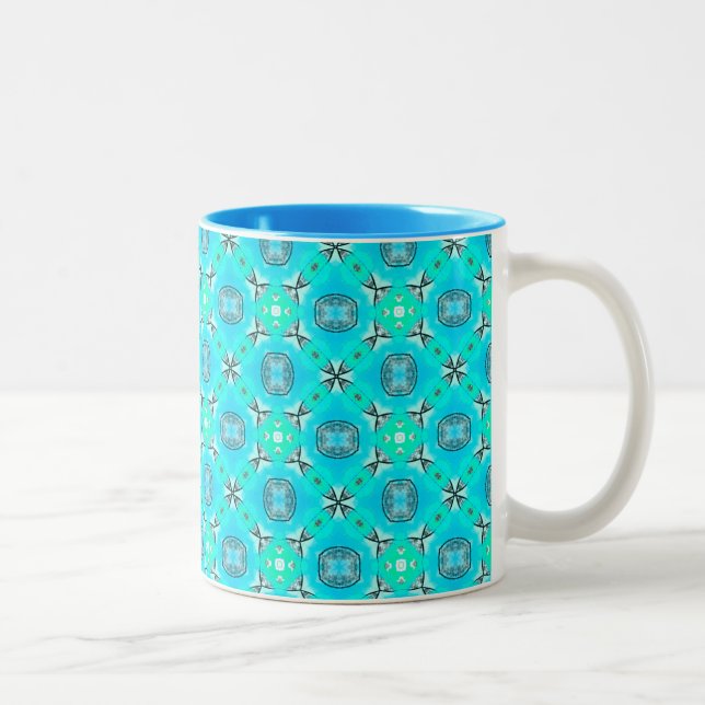 Elegant Blue Teal Abstract Modern Foliage Two-Tone Coffee Mug (Right)