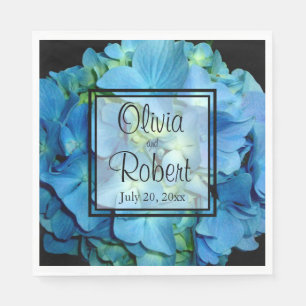 Elegant blue teal floral hydrangeas blue roses napkin