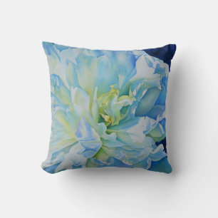 Elegant blue teal floral watercolor cushion