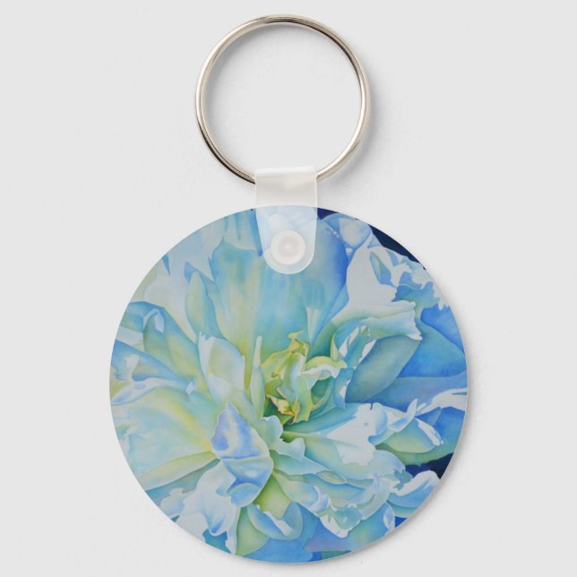 Elegant blue teal floral watercolor  key ring (Front)