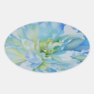 Elegant blue teal floral watercolor oval sticker