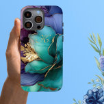 Elegant Blue Teal Lilac Gold Flowers Monogram iPhone 16 Pro Max Case<br><div class="desc">This unique elegant phone case with flowers in shades of colours in blue,  teal,  lilac and gold created with alcohol ink also has a beautiful script monogram.    Any design questions,  just send a chat and we’ll be delighted to assist.</div>