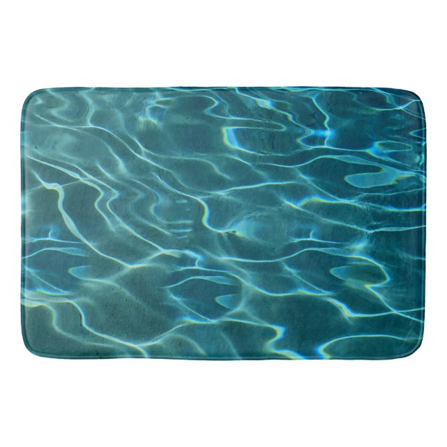 Elegant blue teal water pattern ocean lake waves bath mat (Front)