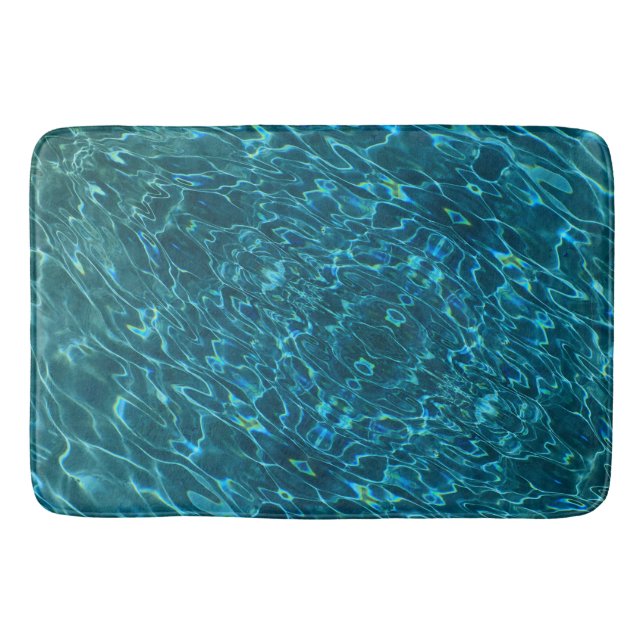 Elegant blue teal water pattern ocean lake waves bath mat (Front)