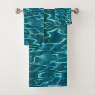 Elegant blue teal water pattern ocean lake waves bath towel set