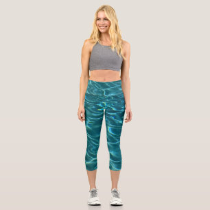 Elegant blue teal water pattern ocean lake waves capri leggings