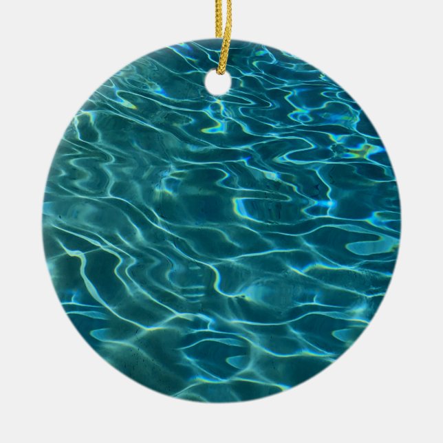 Elegant blue teal water pattern ocean lake waves ceramic ornament (Front)