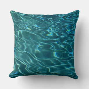 Elegant blue teal water pattern ocean lake waves cushion