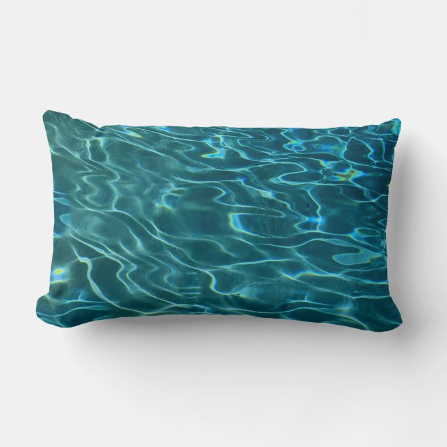 Elegant blue teal water pattern ocean lake waves lumbar cushion (Front)