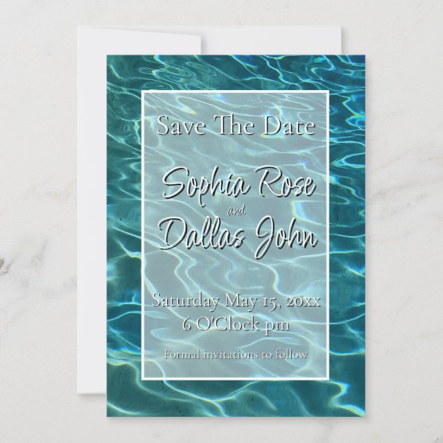 Elegant blue teal water pattern ocean lake waves  save the date (Front)
