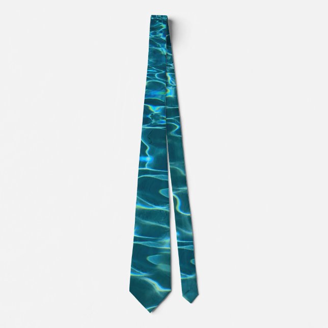 Elegant blue teal water pattern ocean lake waves tie (Front)