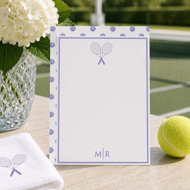 Elegant Blue Tennis Polka dot  Monogram Set Card (Creator Uploaded)